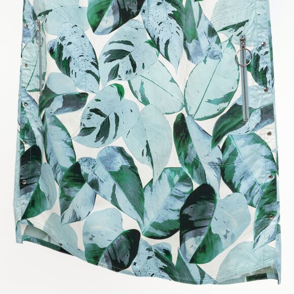 Akris Punto "Bleached Denim" Tropical Leaves-Print Cotton Poplin Shift Dress - Picture 6 of 12